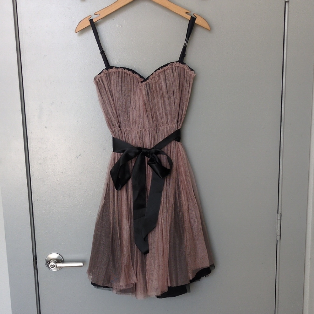Dior Black and Rose Strapless Silk Dress